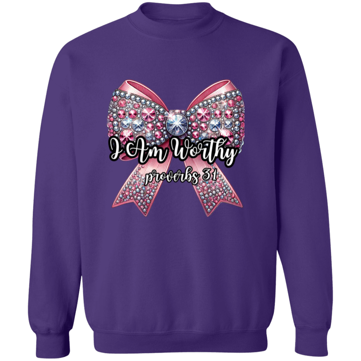 I Am Worthy Pink Bling Bow Valentine's Day Pullover Sweatshirt