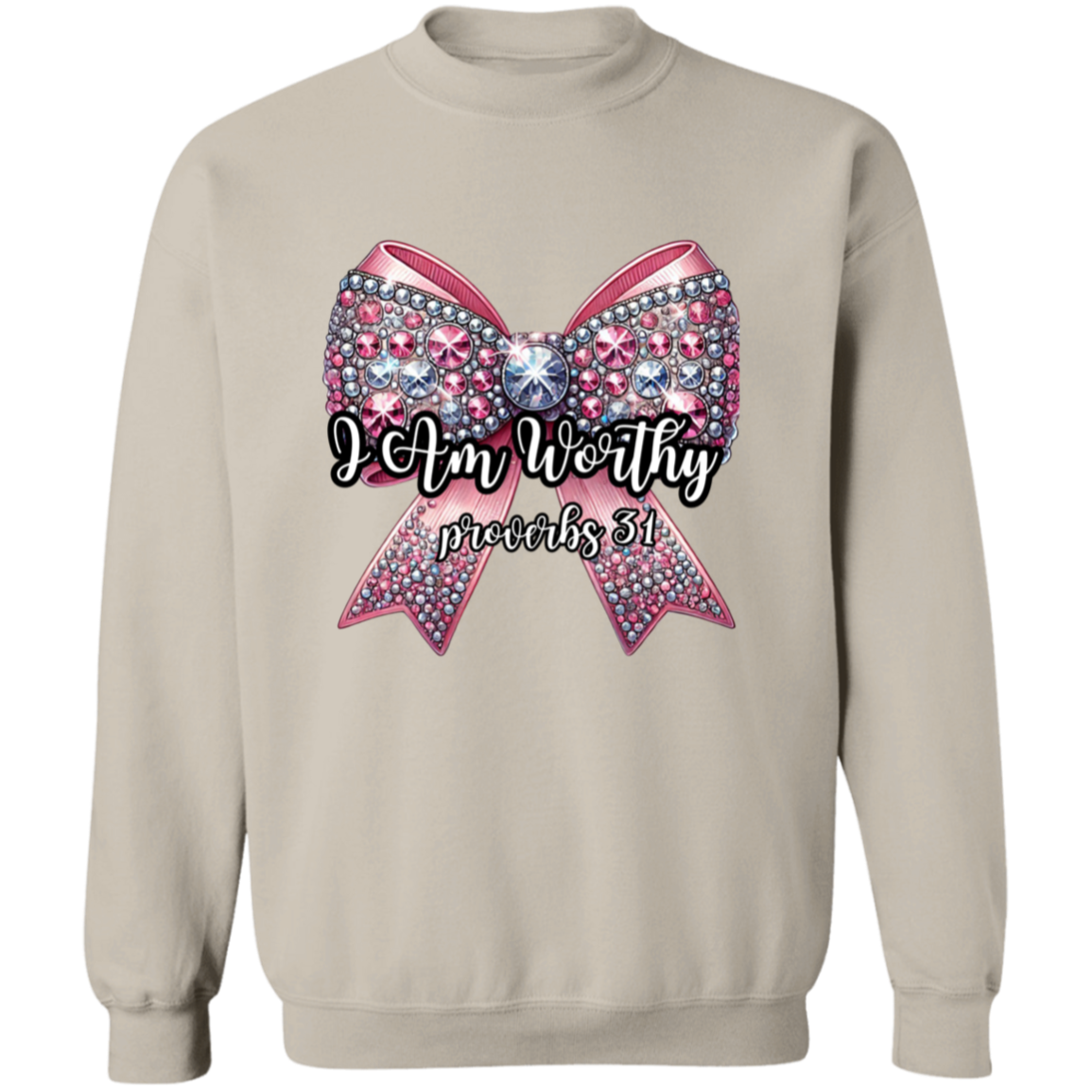 I Am Worthy Pink Bling Bow Valentine's Day Pullover Sweatshirt