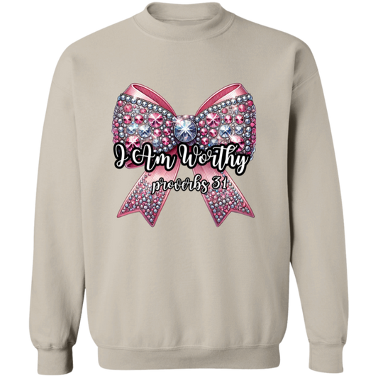 I Am Worthy Pink Bling Bow Valentine's Day Pullover Sweatshirt