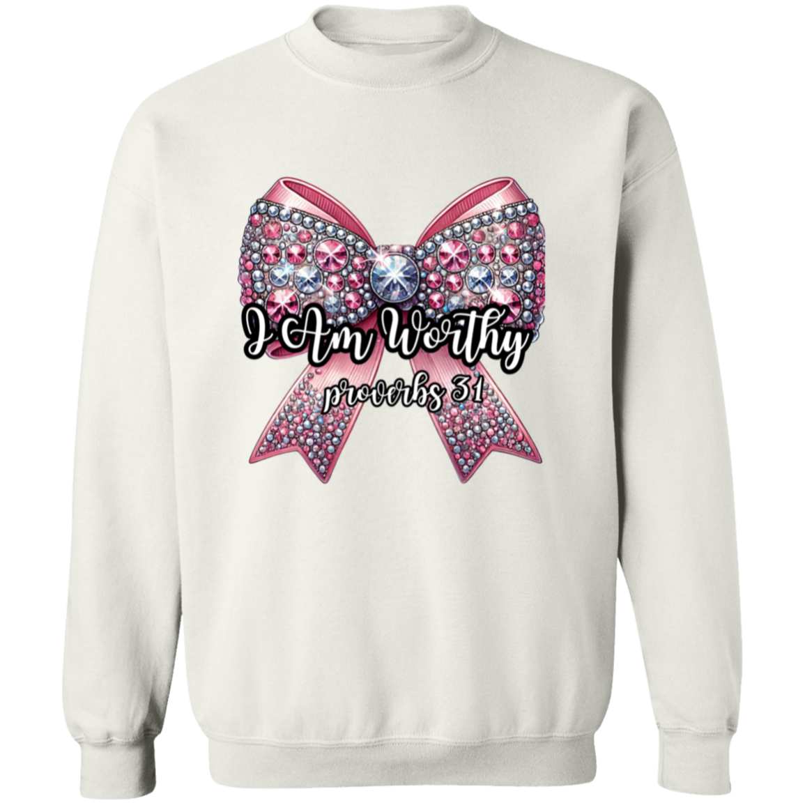 I Am Worthy Pink Bling Bow Valentine's Day Pullover Sweatshirt