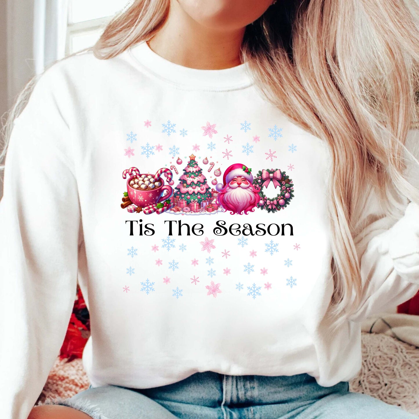 Pink Christmas Santa Wreath Coco Sweatshirt