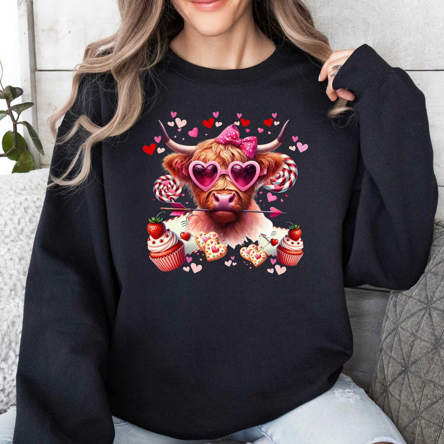 Valentine's Highland Love Cow Sweatshirt