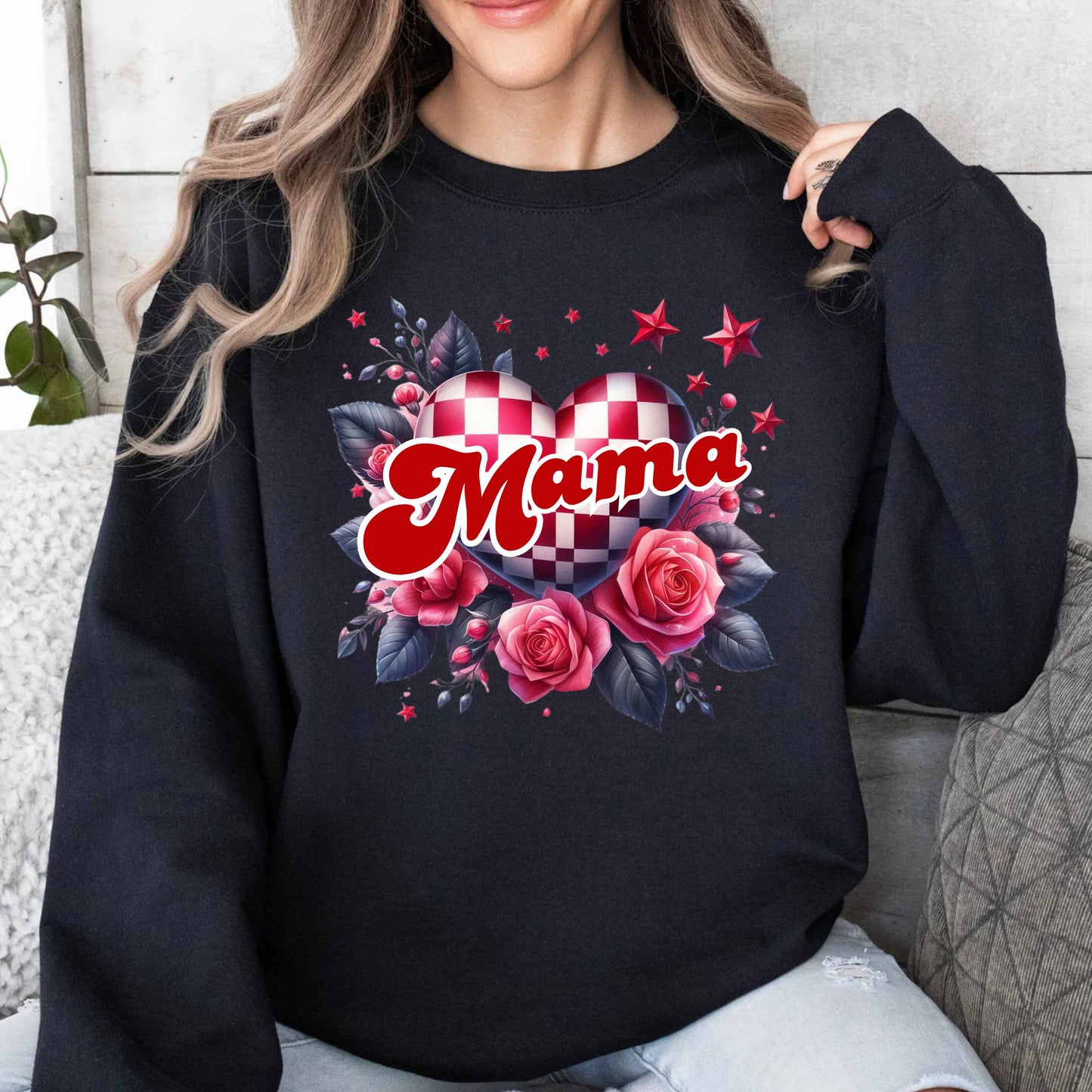 Mama Heart Checkered Sweatshirt
