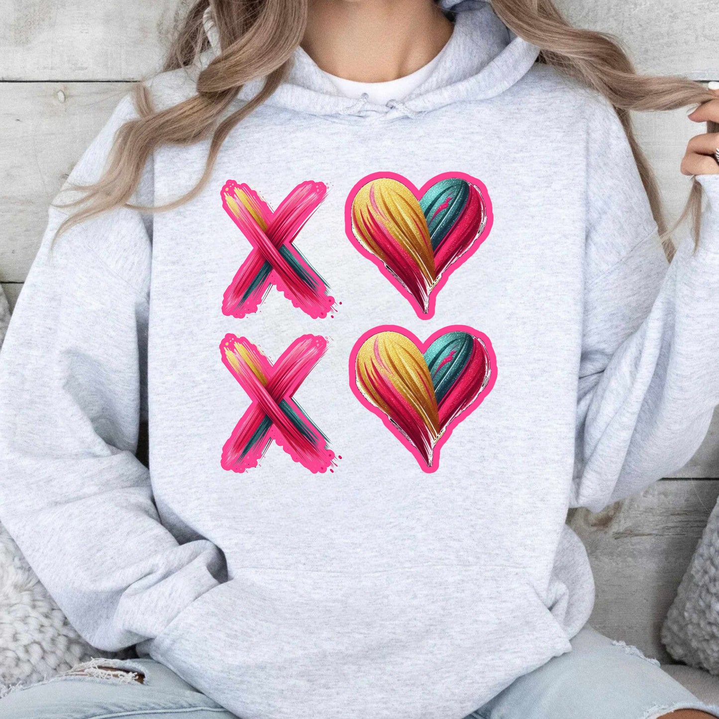 Watercolor Brushstroke XOXO Love Hearts Valentine's Day Hoodie