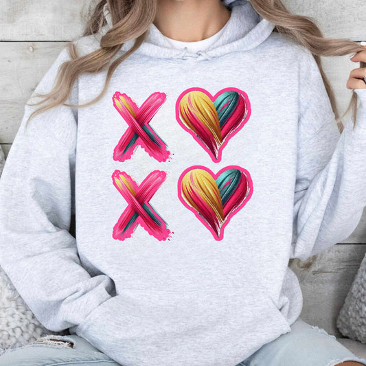 Watercolor Brushstroke XOXO Love Hearts Valentine's Day Hoodie
