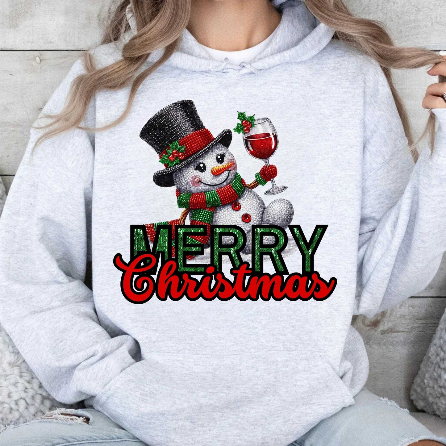 Sparkling Snowman Merry Christmas Pullover Hoodie
