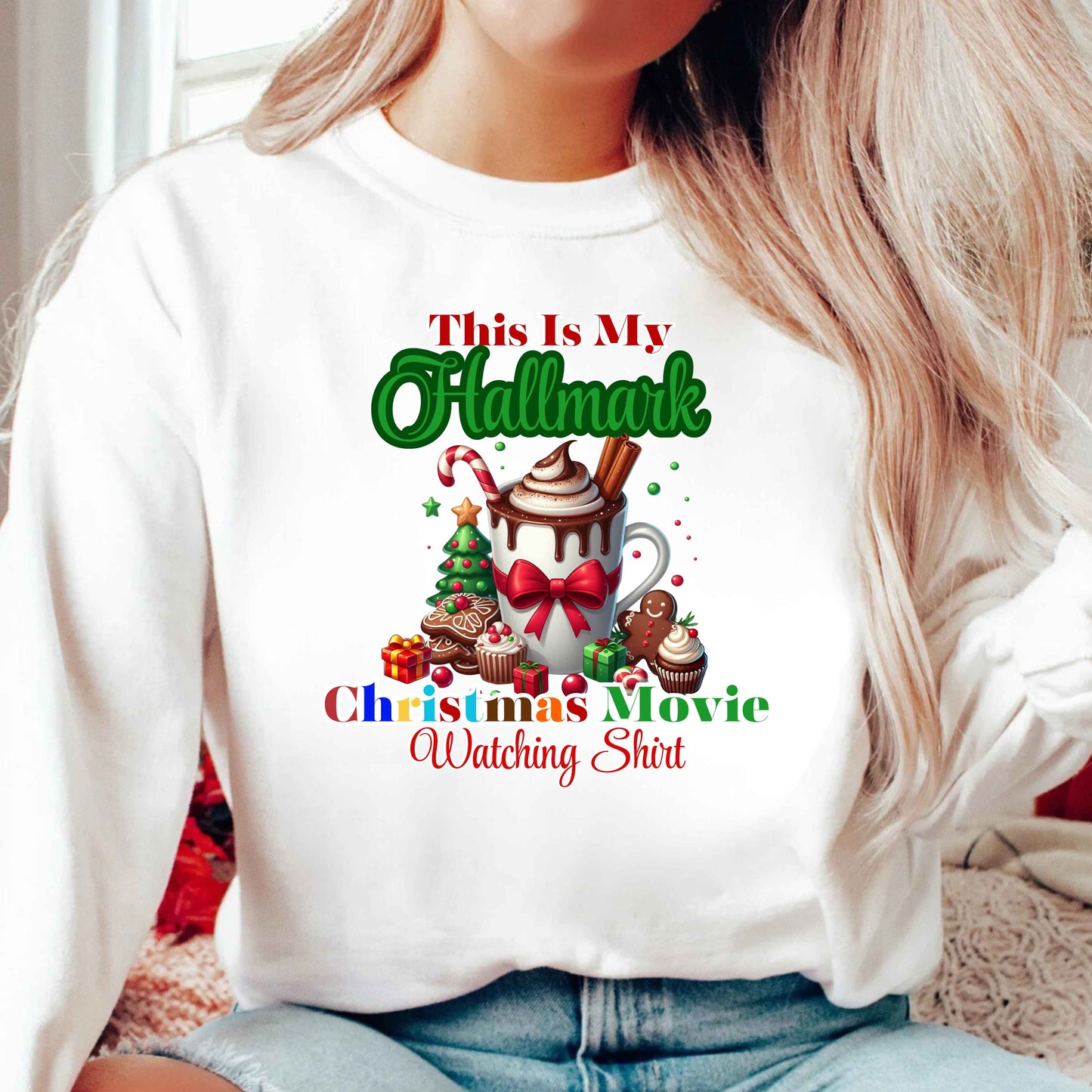 Christmas Movie Watching Crewneck Pullover Sweatshirt