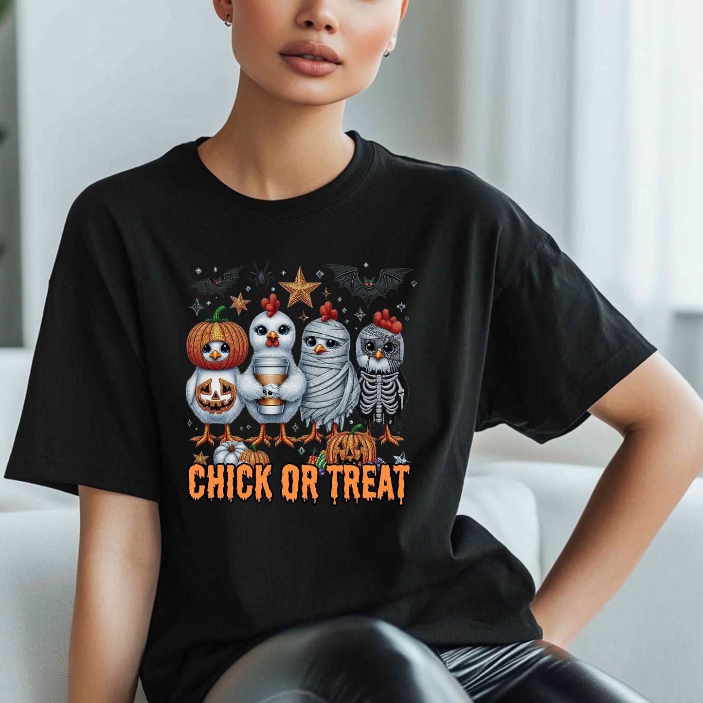 Bling Chicken Chick or Treat Funny Halloween T-Shirt