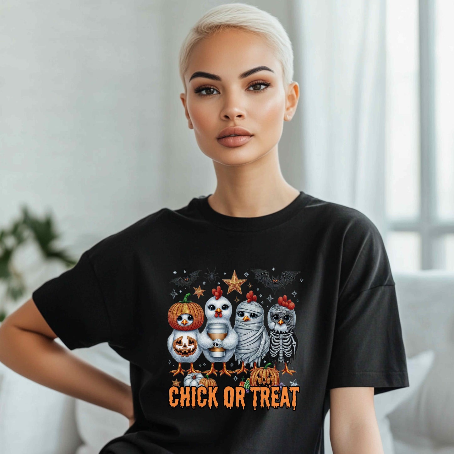 Bling Chicken Chick or Treat Funny Halloween T-Shirt