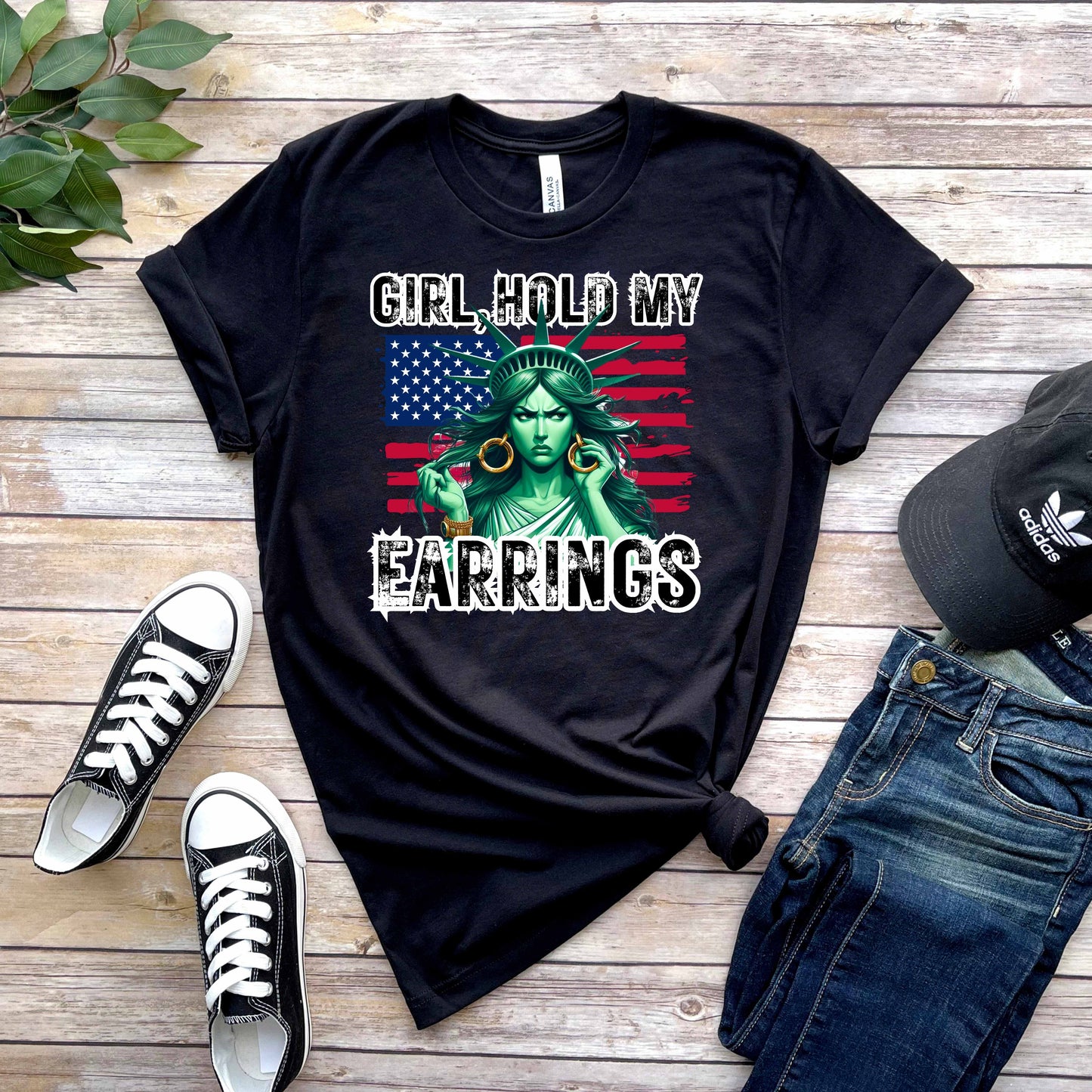 Girl Hold My Earrings Patriotic T-Shirt