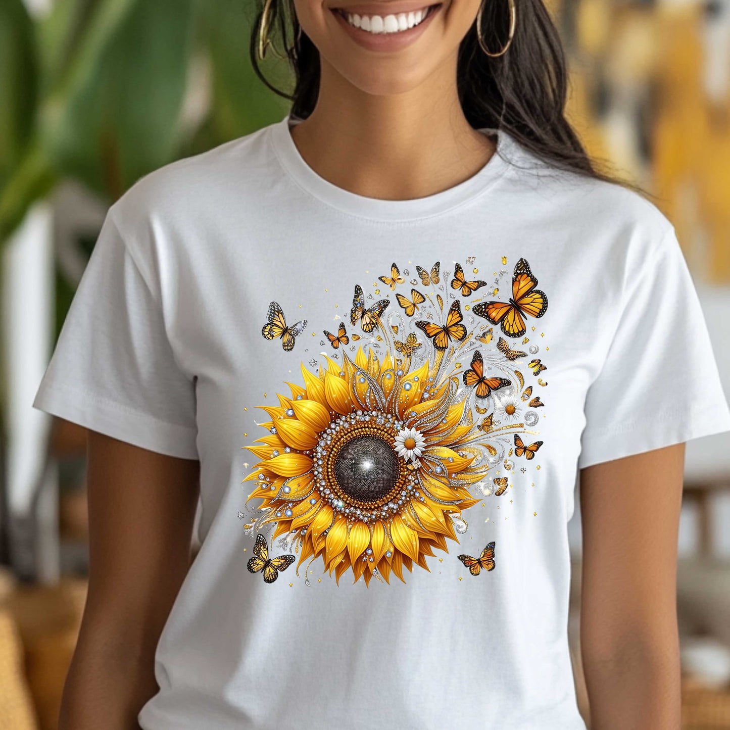 Bling Sunflower Butterfly Swirl T-Shirt