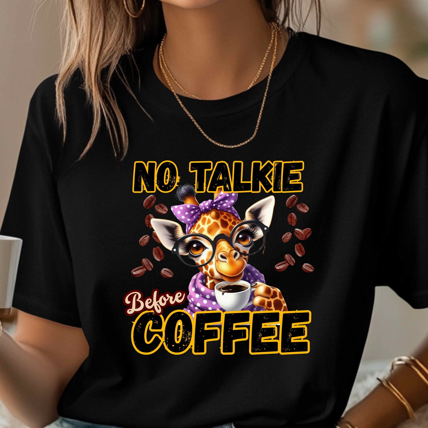 No Talkie Before Coffee Funny Giraffe T-Shirt