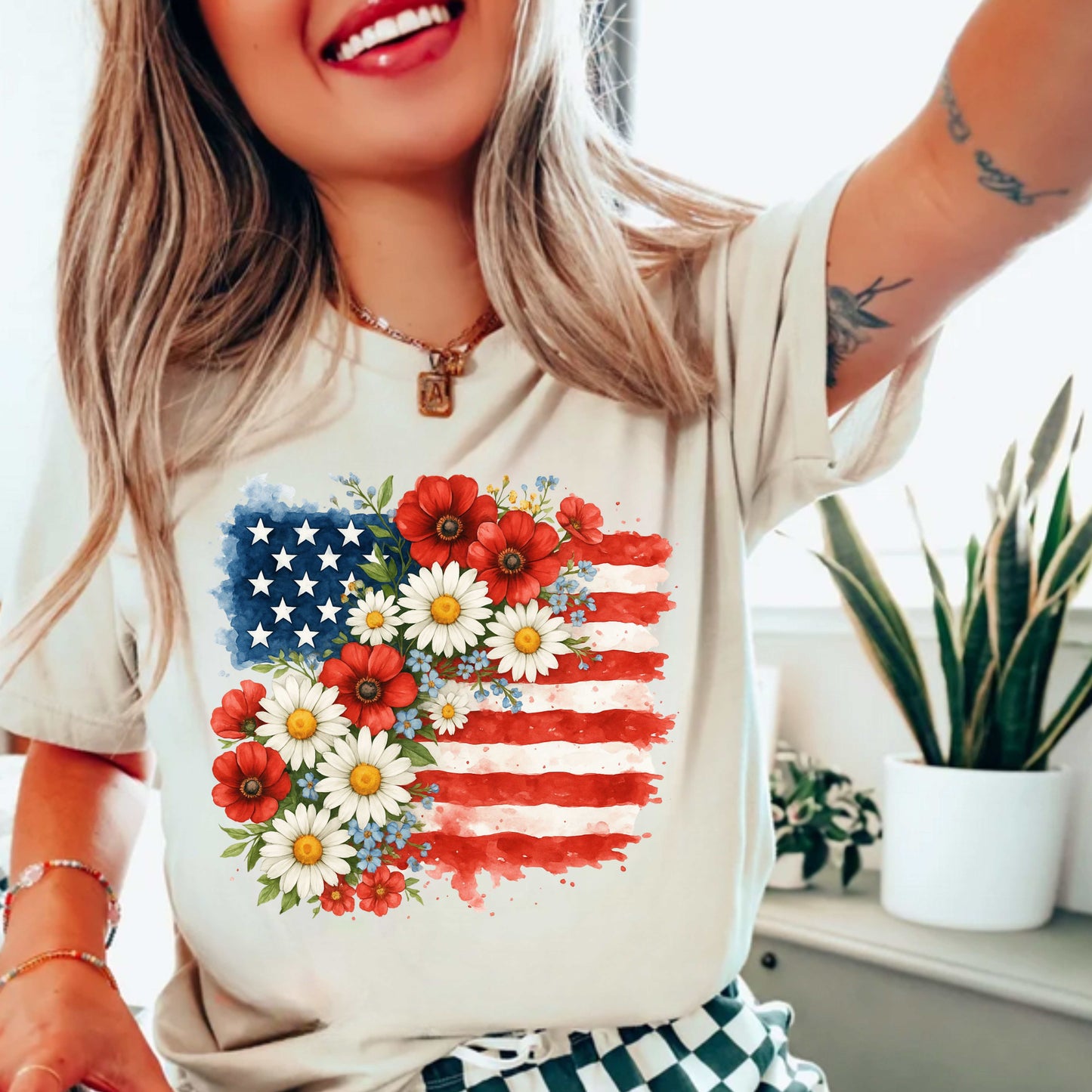 Floral Flag 4th Of July T-Shirt