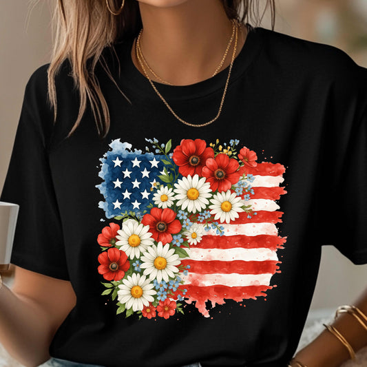 Floral Flag 4th Of July T-Shirt