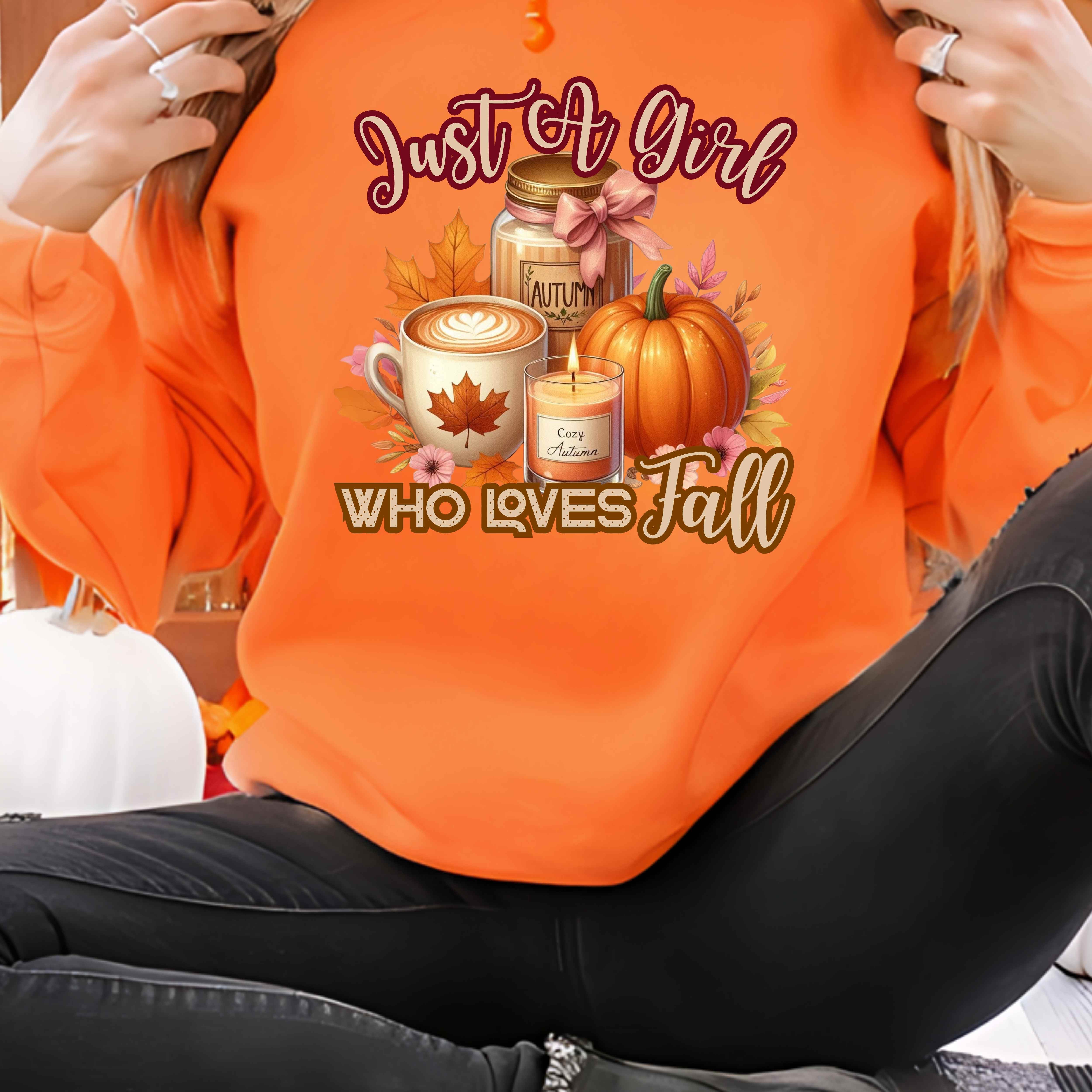 Just A Girl Who Loves Fall Sweatshirt - Herbst Design Mit Ahornblatt & Kaffee