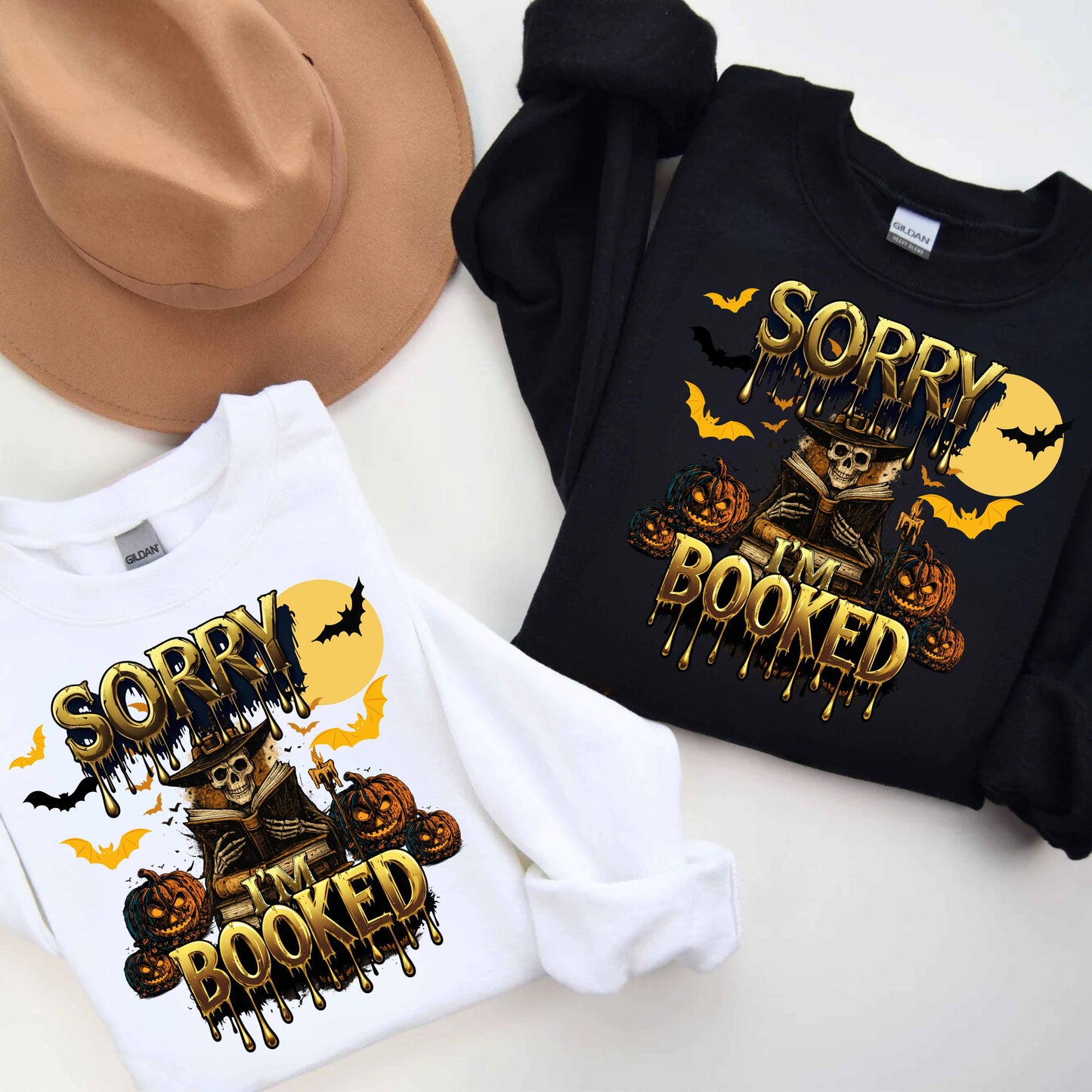 Sorry I'm Booked Book Lover Halloween Crewneck Pullover Sweatshirt