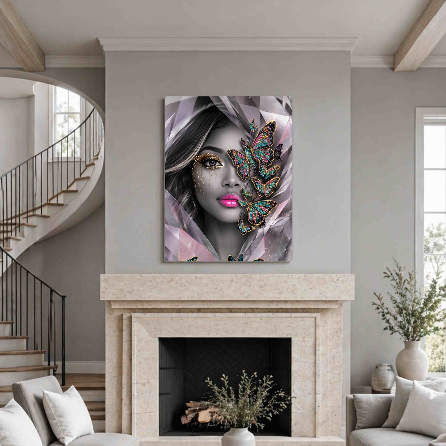 Personalized Faux Bling Butterfly Kisses Deluxe Portrait Canvas