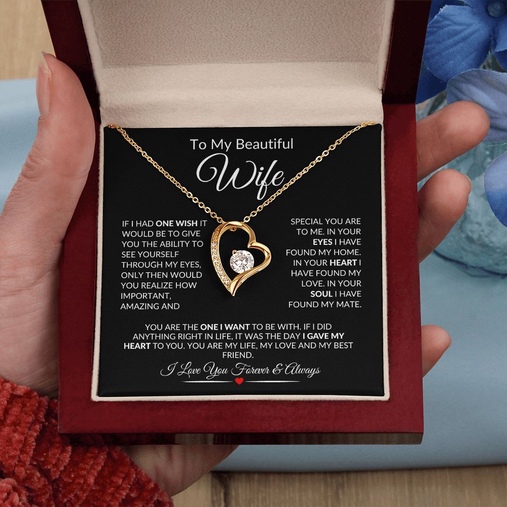 To My Beautiful Wife Forever Heart Necklace Black Card