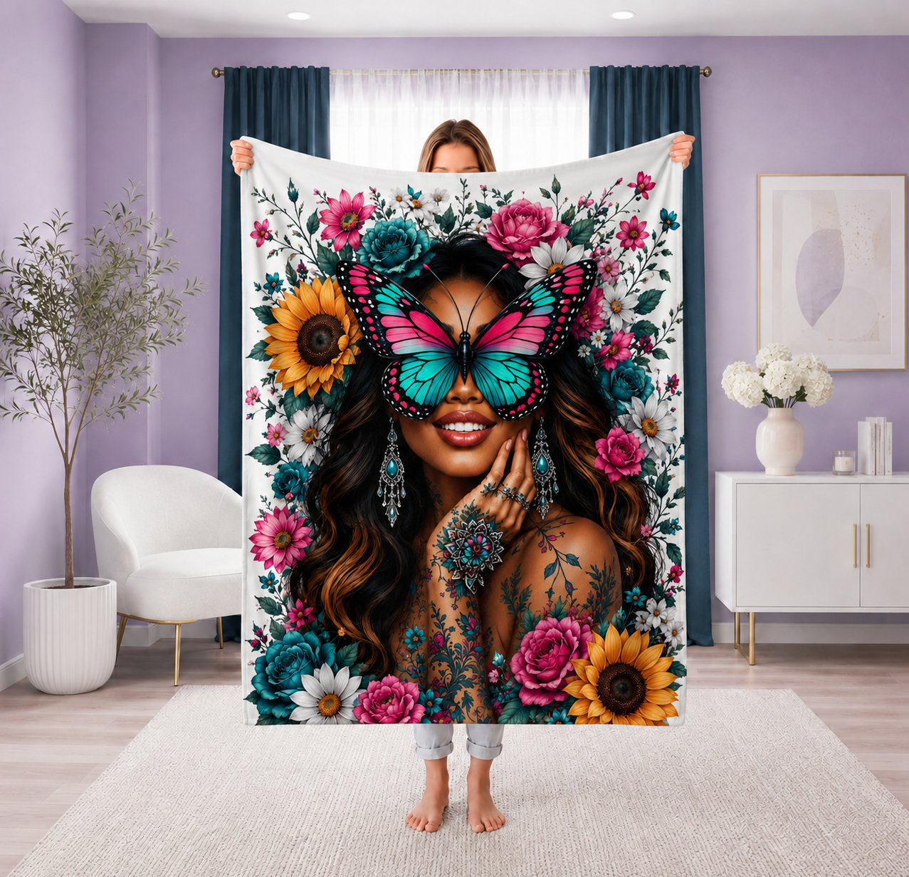 Customizable Butterfly Beauty Plush Fleece Blanket - 50x60