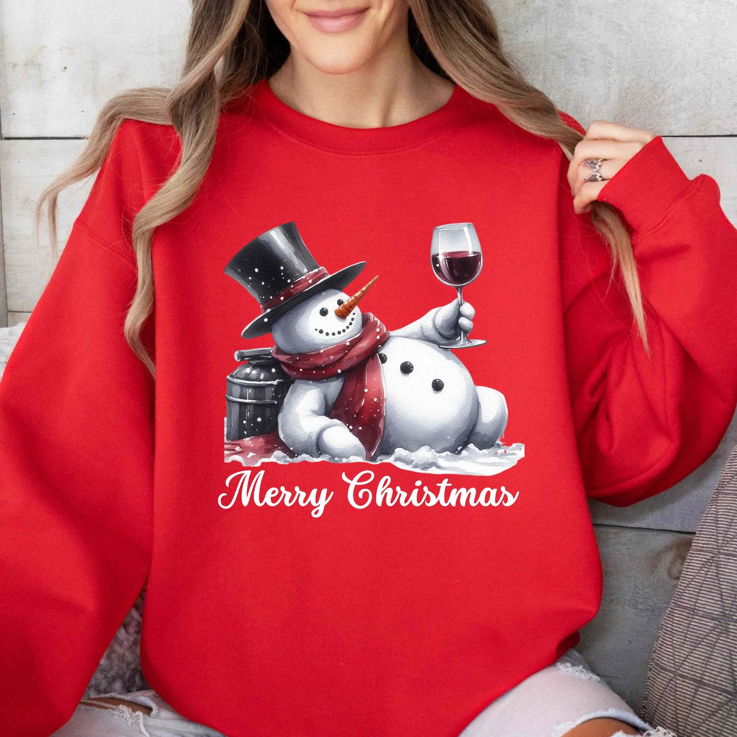 Chillin Christmas Snowman Wine Lovers Pullover Sweatshirt