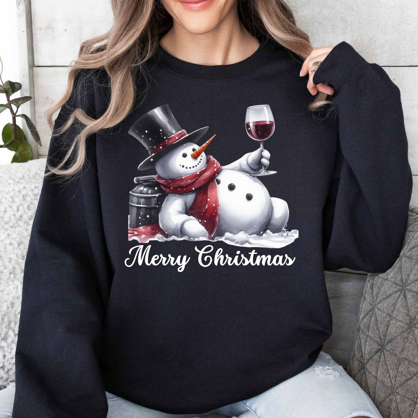 Chillin Christmas Snowman Wine Lovers Pullover Sweatshirt
