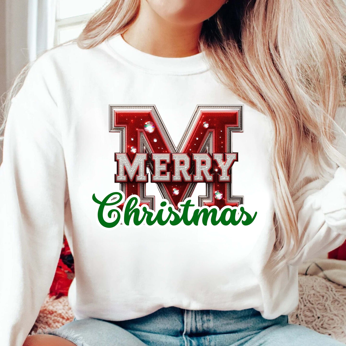 Varsity Letters Merry Christmas Crewneck Pullover Sweatshirt