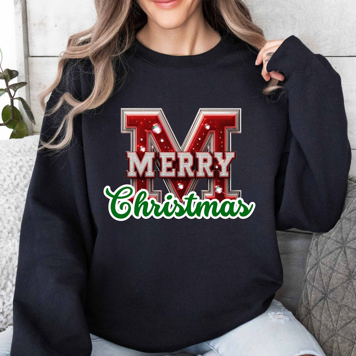 Varsity Letters Merry Christmas Crewneck Pullover Sweatshirt