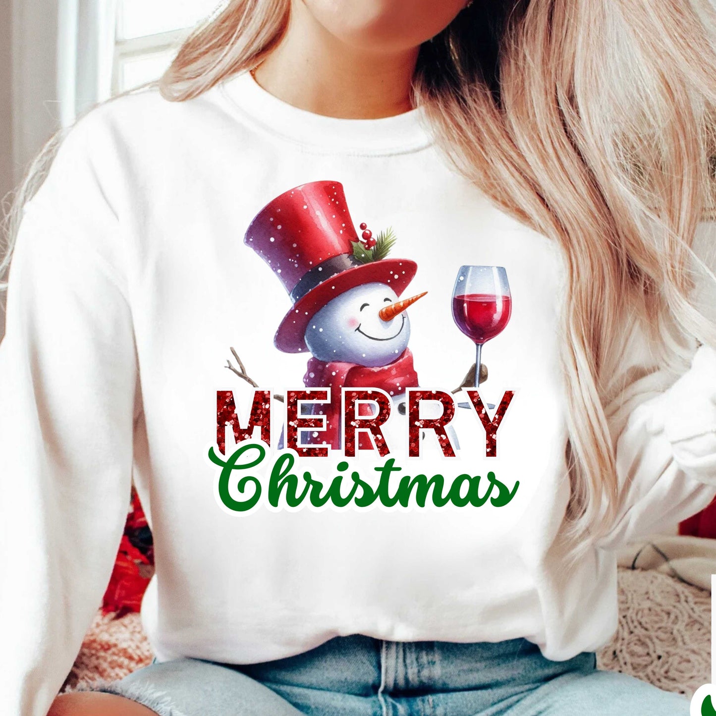 Wine Lovers Christmas Snowman Pullover Sweatshirt