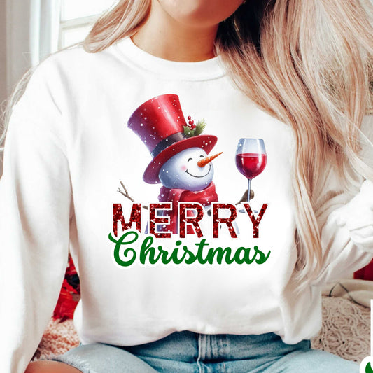 Wine Lovers Christmas Snowman Pullover Sweatshirt