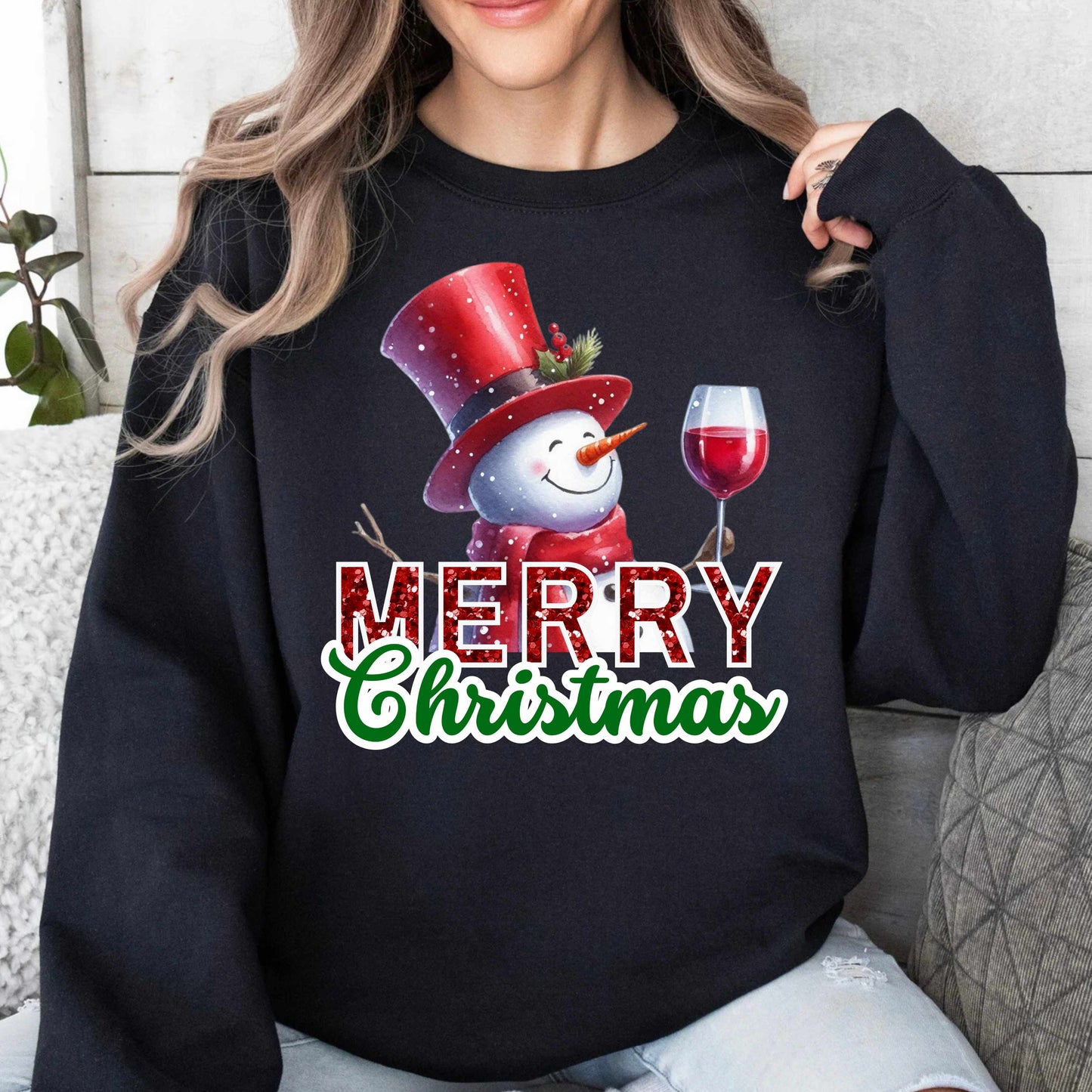 Wine Lovers Christmas Snowman Pullover Sweatshirt