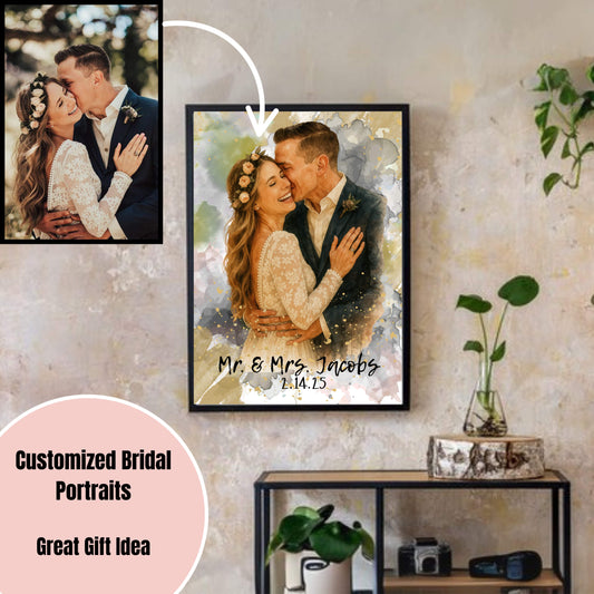 Customizable Bridal Deluxe Portrait Canvas Wall Art, Great Wedding Gift Idea