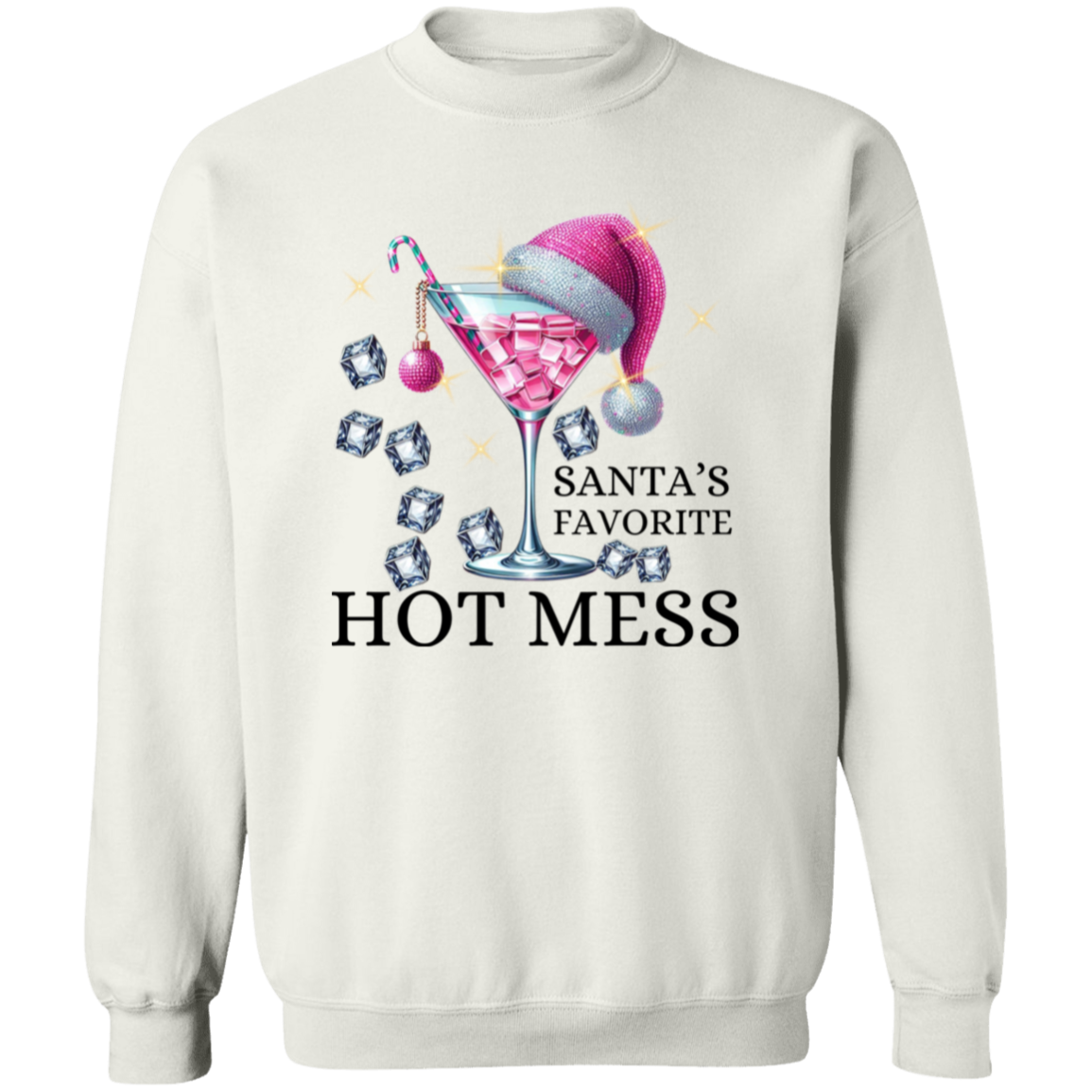 Pink Christmas Cocktail Crewneck Pullover Sweatshirt