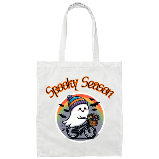 Spooky Ghost Bike Rider Canvas Tote Bag