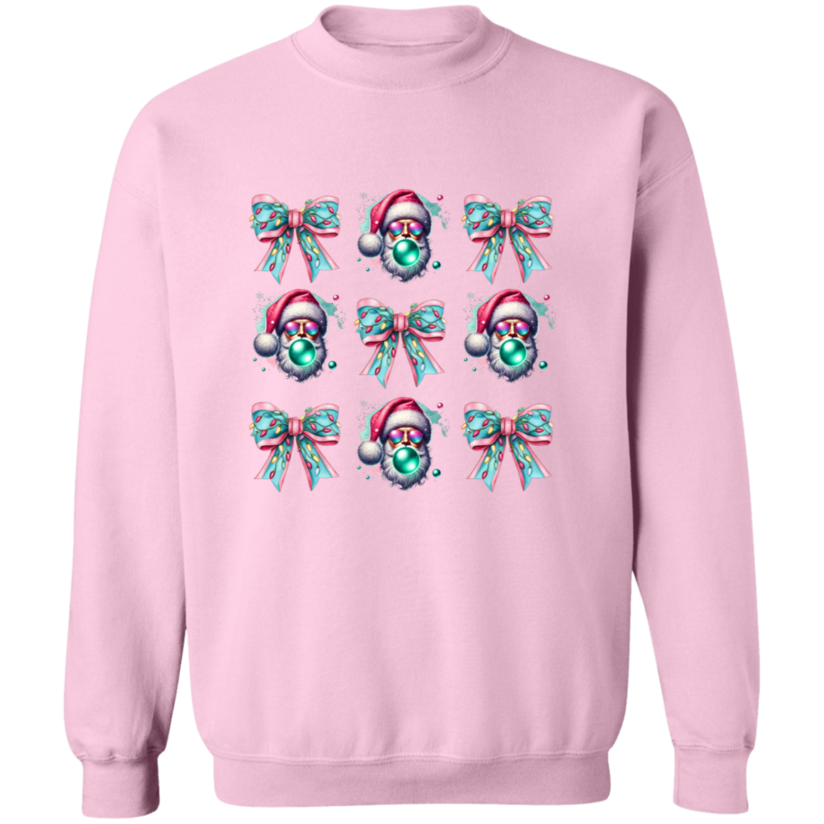 Bubbles and Bows Pink Santa Funny Christmas Crewneck Pullover Sweatshirt