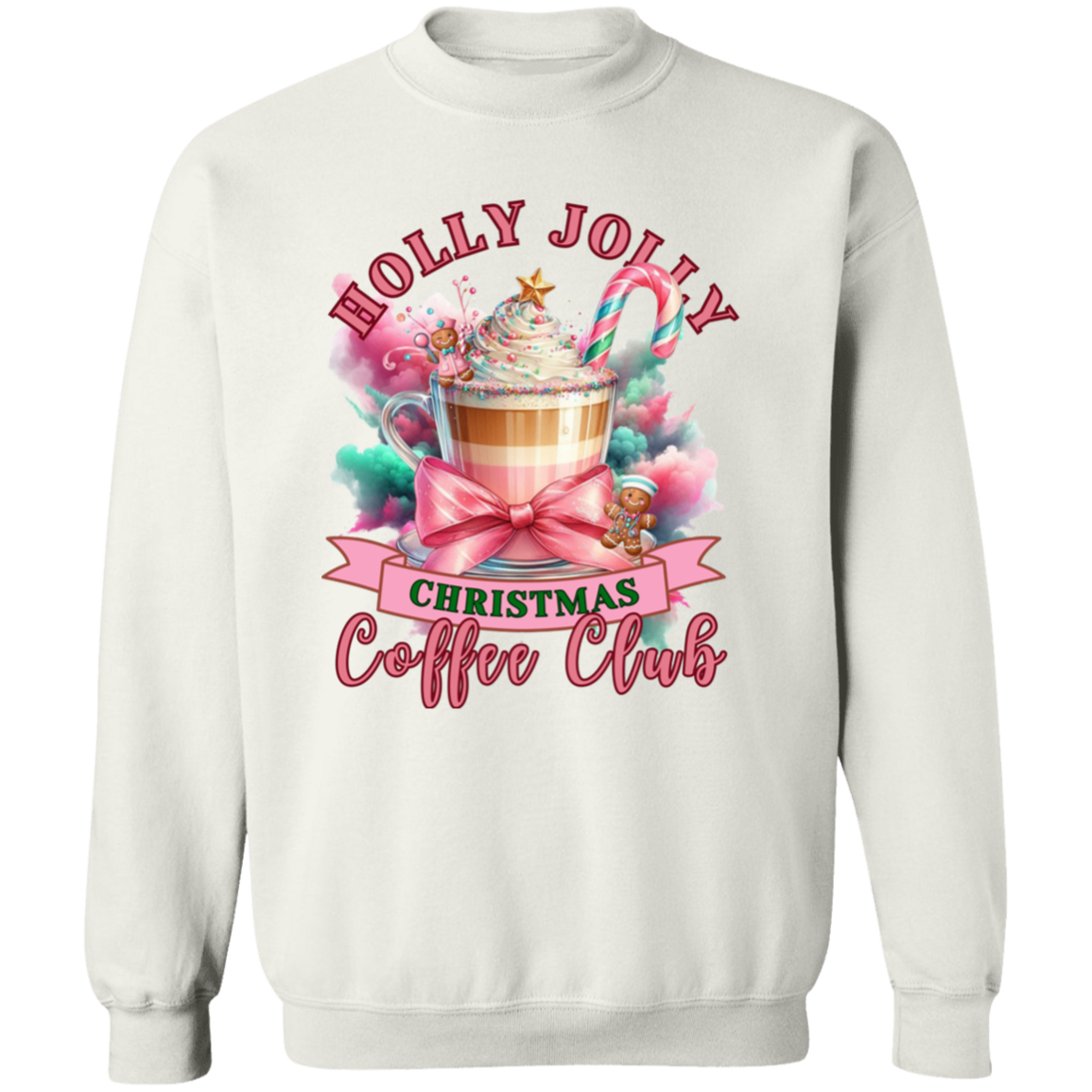 Pink Holly Jolly Nurse Coffee Christmas Crewneck Pullover Sweatshirt