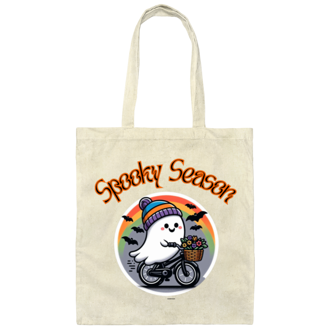 Spooky Ghost Bike Rider Canvas Tote Bag