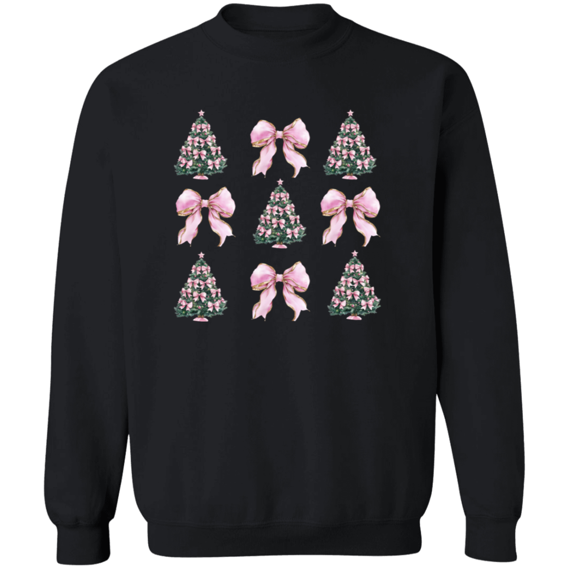 Pink Bow Christmas Tree Crewneck Pullover Sweatshirt