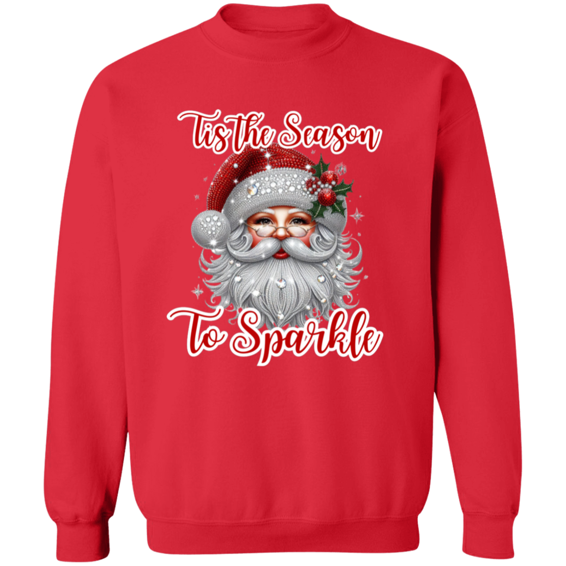 Sparkly Santa Christmas Crewneck Pullover Sweatshirt