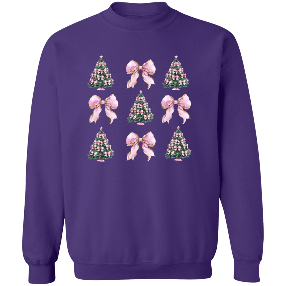 Pink Bow Christmas Tree Crewneck Pullover Sweatshirt