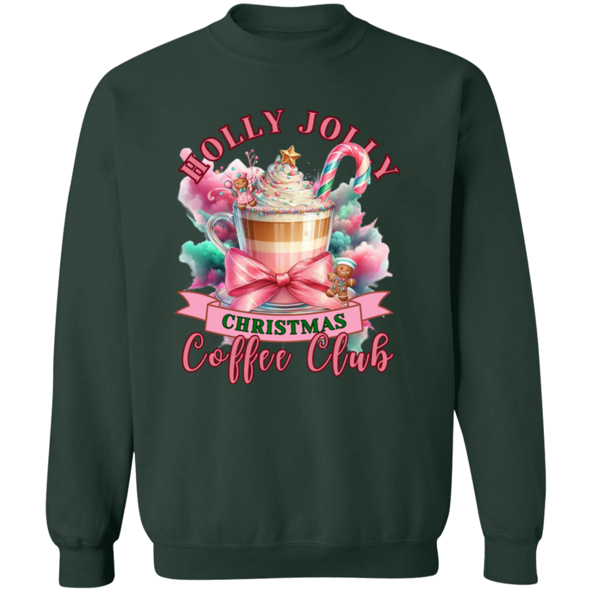 Pink Holly Jolly Nurse Coffee Christmas Crewneck Pullover Sweatshirt