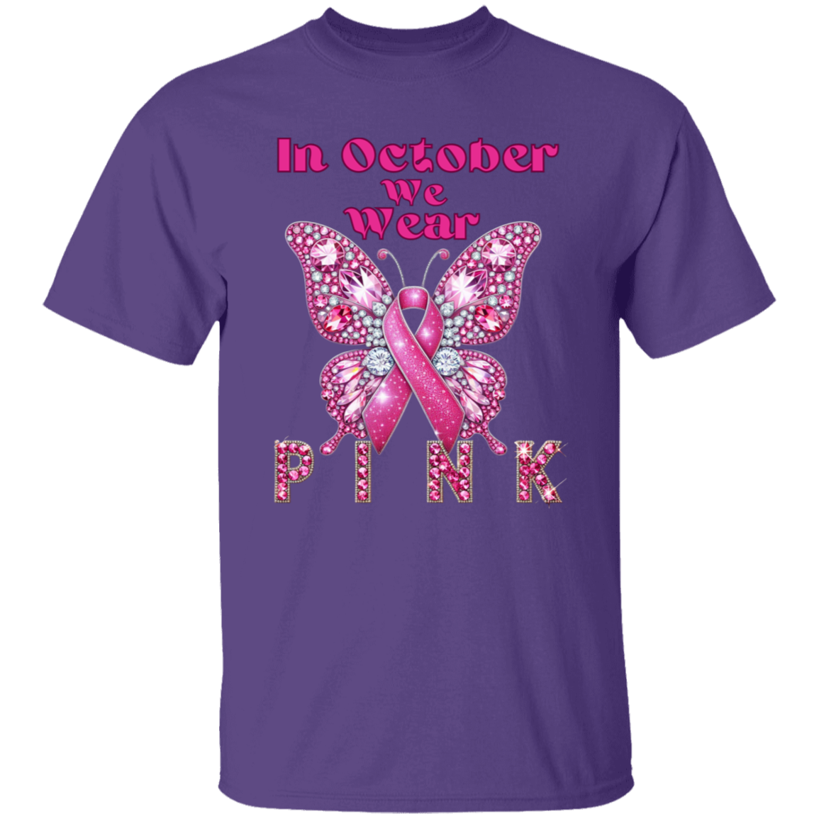 In October We Wear Pink Bling Butterfly T-Shirt