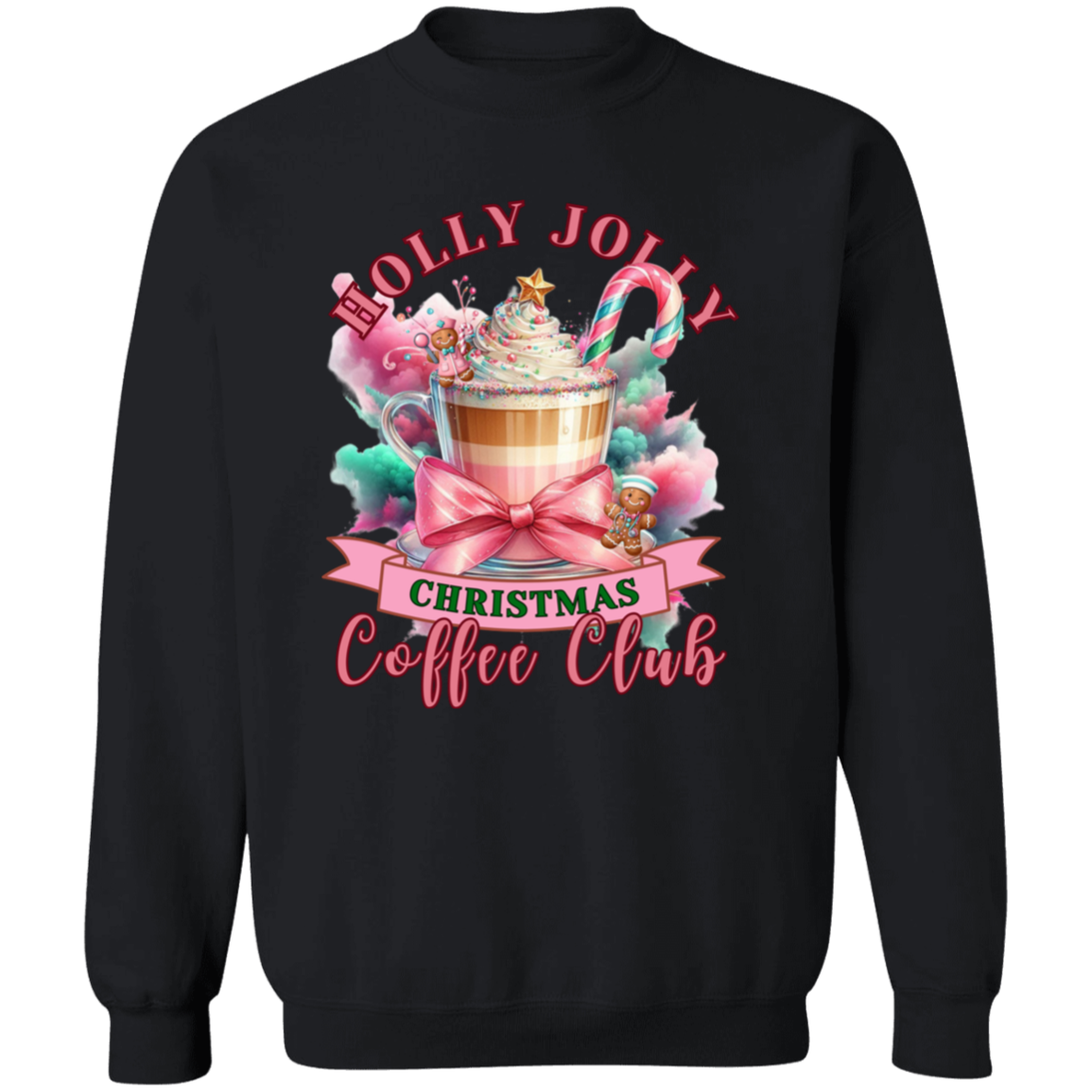 Pink Holly Jolly Nurse Coffee Christmas Crewneck Pullover Sweatshirt