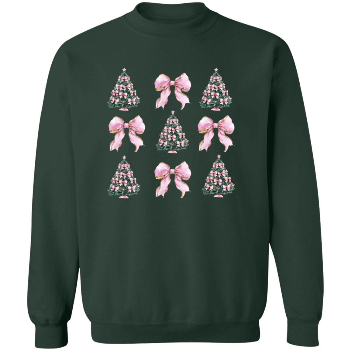 Pink Bow Christmas Tree Crewneck Pullover Sweatshirt