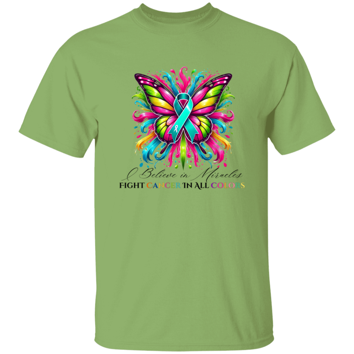 Teal Ovarian Cancer Colorful Butterfly T-Shirt