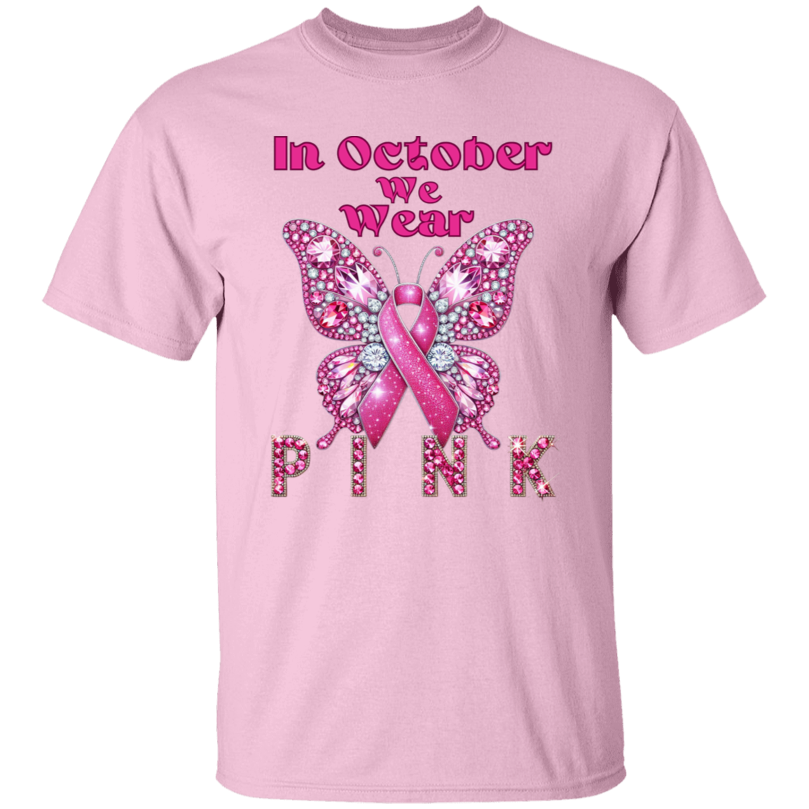 In October We Wear Pink Bling Butterfly T-Shirt