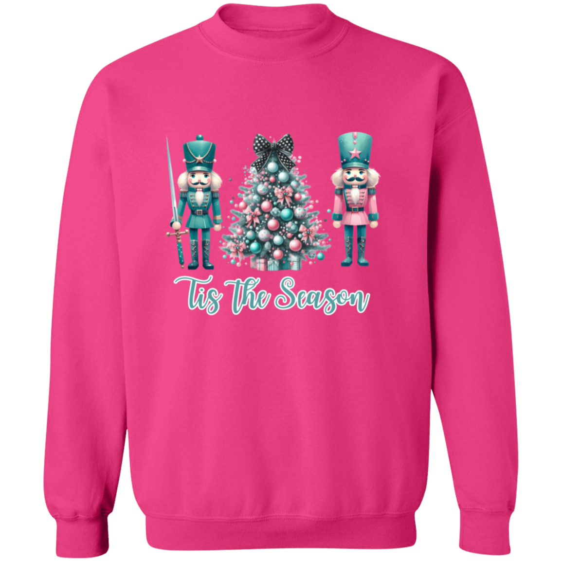 Christmas Pink and Teal Nutcracker Inspired Crewneck Pullover Sweatshirt