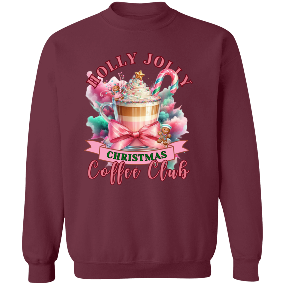 Pink Holly Jolly Nurse Coffee Christmas Crewneck Pullover Sweatshirt