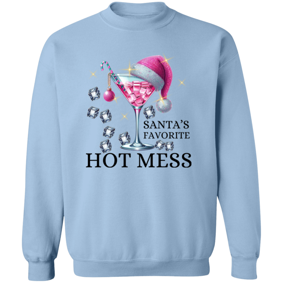 Pink Christmas Cocktail Crewneck Pullover Sweatshirt