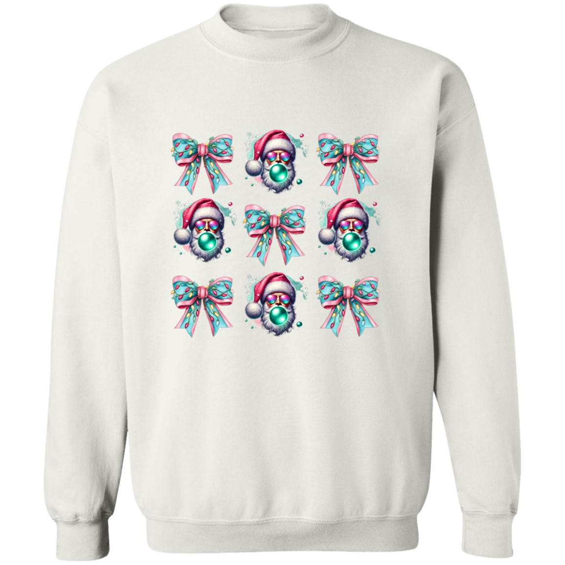 Bubbles and Bows Pink Santa Funny Christmas Crewneck Pullover Sweatshirt