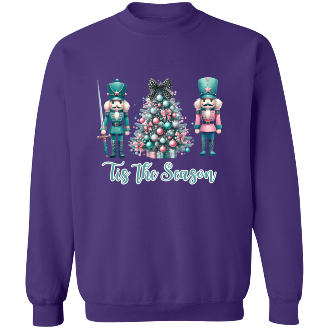 Christmas Pink and Teal Nutcracker Inspired Crewneck Pullover Sweatshirt